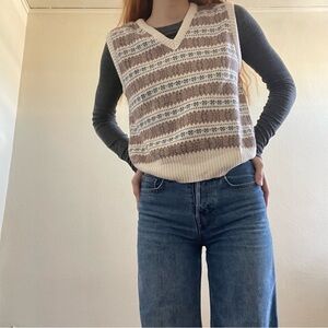 100% Cotton REI Striped Knit Sweater with V-Neck
